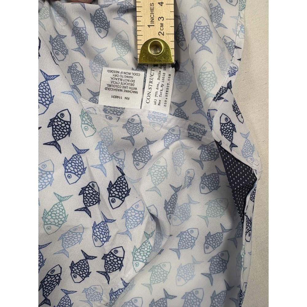 Construct Slim Fit 4 Way Stretch Mens XL NWT. White Fish Print Button Down SS - Picture 7 of 8